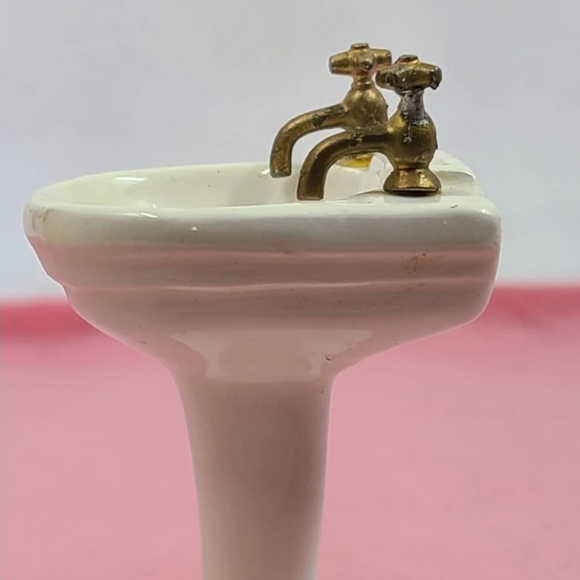 Vintage Shackman Miniature Dollhouse Porcelain Pedastol Sink Original Box - Picture 7 of 10